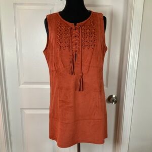 John Mark Orange Microsuede Bohem Laced Tassel Sleeveless Tunic Size Large